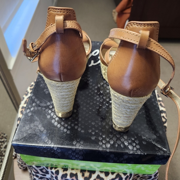 Sam Edelman Turner Tan Leather 4.5 in wedge, 2 in platform sandals Size 11 - Picture 3 of 6